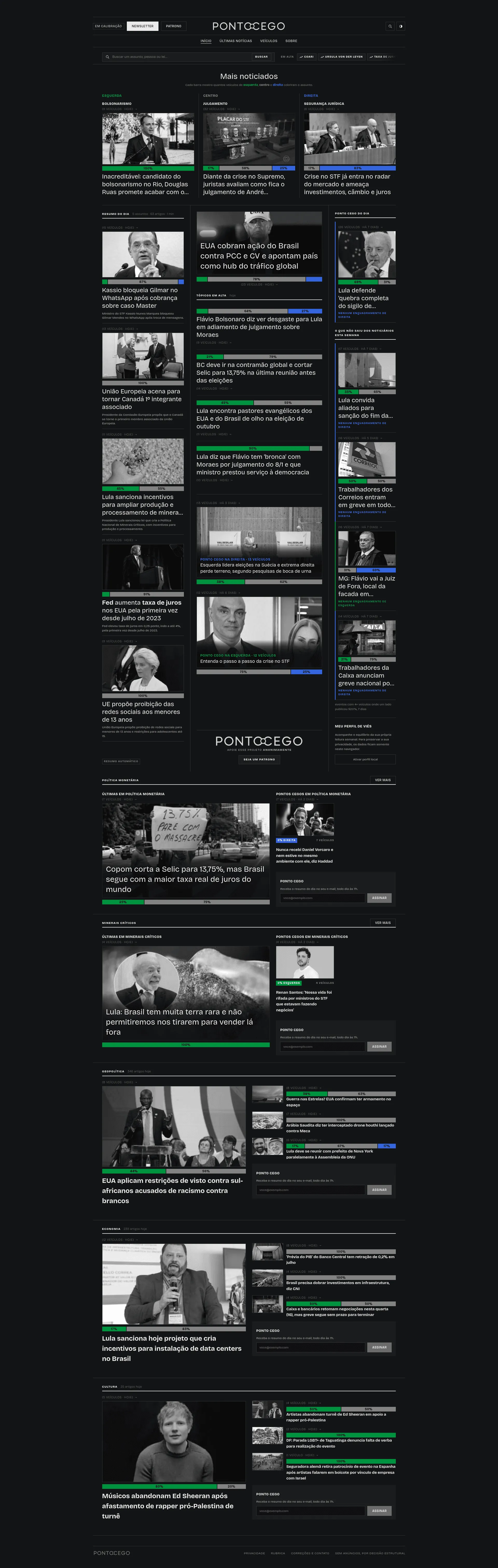 Editorial section of the shipped Ponto Cego website